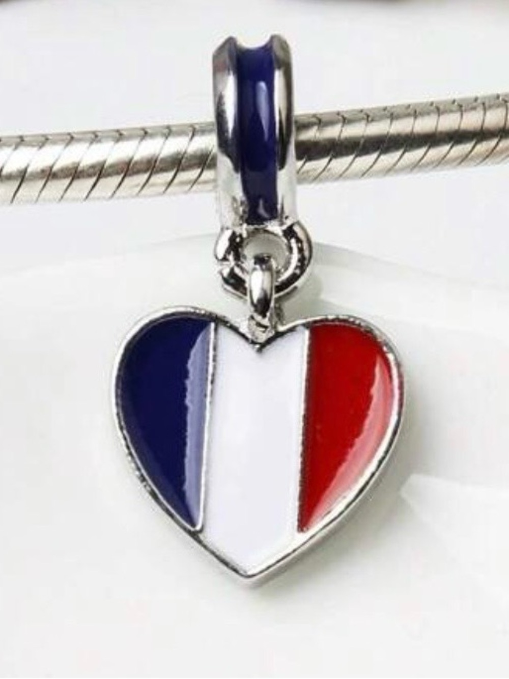French Flag Heart Dangle Charm European Bracelets Necklace France Pendent NEW